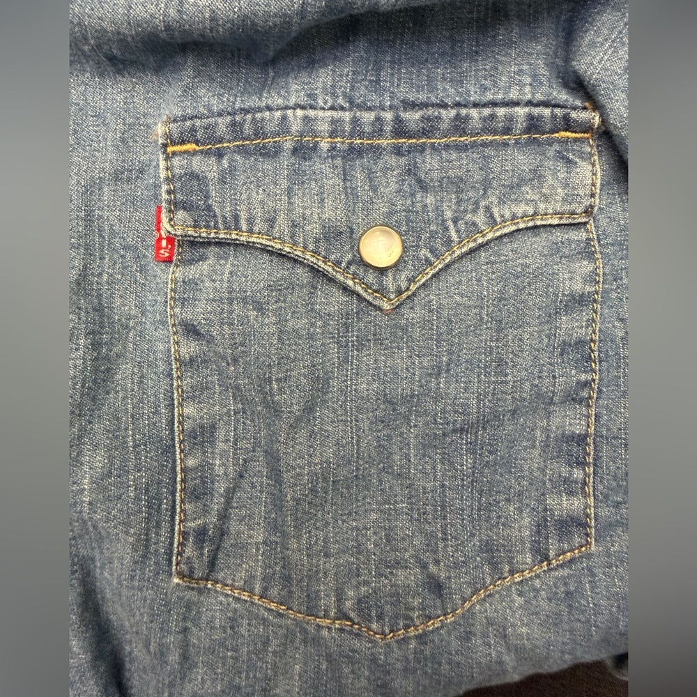 Levi's Barstow Men's XXL Denim Long Sleeve Western Shirt Blue Pearl Snap - Picture 6 of 8